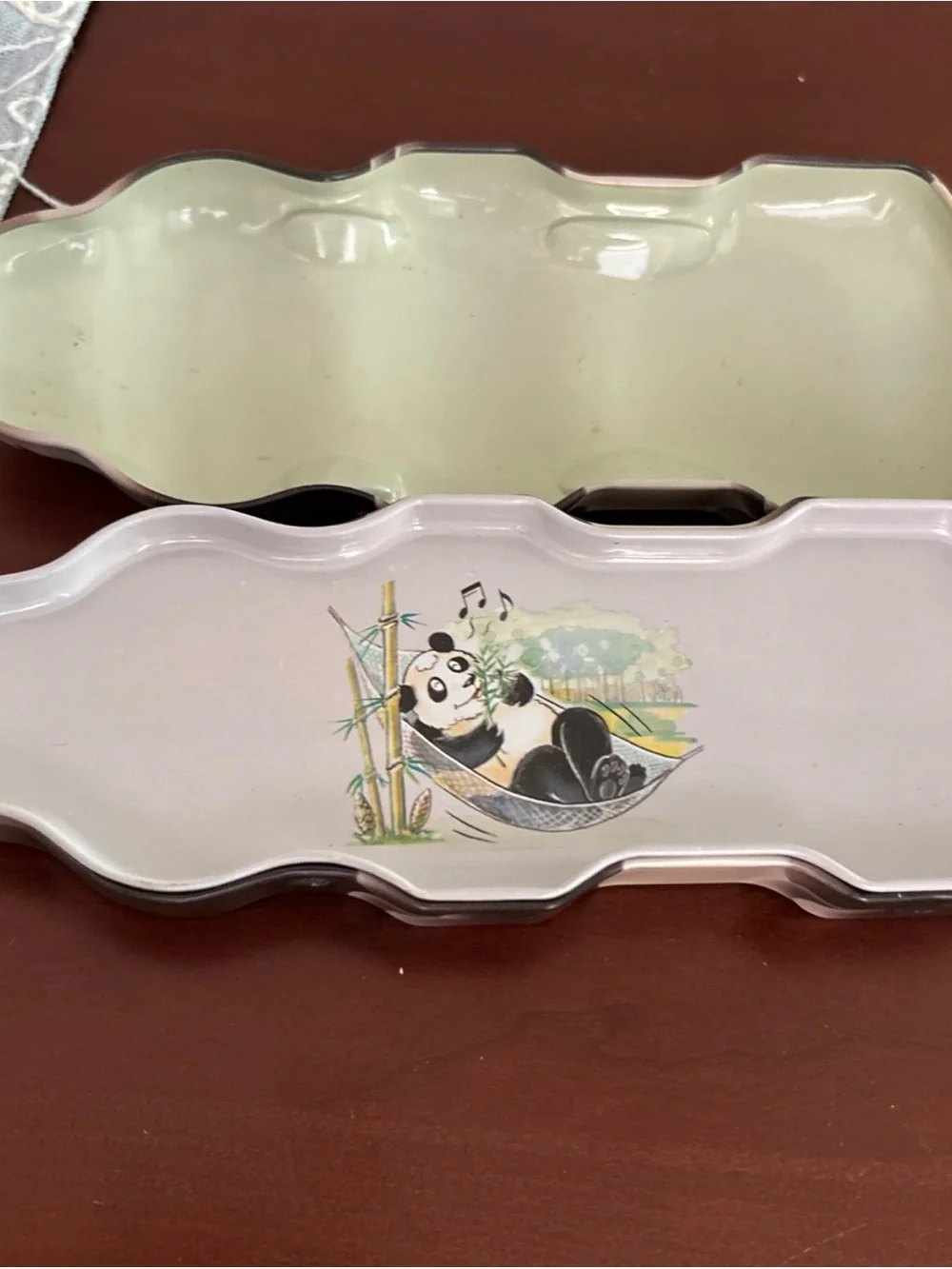 Vintage Panda Bear Hinged Trinket Box Blue Flower Figural Keepsake Jewelry Box